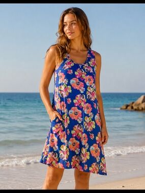All For Color Blue Floral Tank Dress